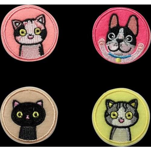 Anime Cat Patch Embroidery Badge Applique Pocket Cat Patch Cute Cheap Embroidered Iron On Cartoon Patches For Clothes Stickers