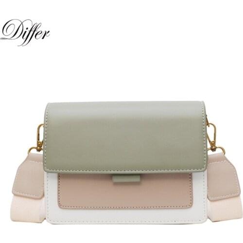 New Fashion Double Color Shoulder Bag High Quality Leather Handbag Simple Designer Square Satchel Handbag 2021 Trend Crossbody B