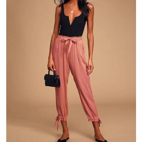 2021 New Spring Summer Lace Up Harem Pants for Women Casual Elastic High Waist Fashion Ankle-length Loose Pants Trousers Femme