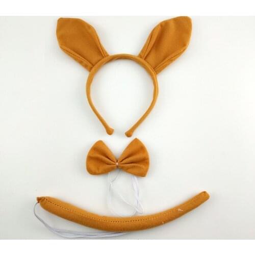Cartoon Little Kangaroo Ear Headband Bow Tie Tail Cosplay Set Party For Kids Children Party Decor Halloween Christmas