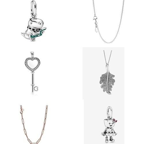 Fashion High Quality Original 100% S925 Sterling Silver Fine Line Oak Leaf Necklace Cable Chain Necklace Women Romantic Jewelry