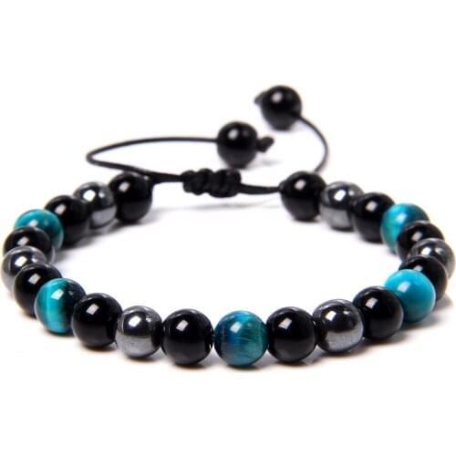 Handmade Couples Distance Bracelet Natural Tiger Eye Stone Beads Braided Bracelet Adjustable for Women Men Energy Charm Jewelry