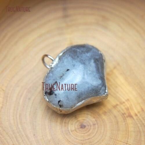 Semi Precious Stone Labradorite Pendant Heart Stone Pendant Silver Plated Pendant PM27318