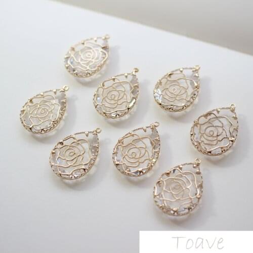 Transparent rhinestone drops rose lace copper edging diy earrings necklace material accessories