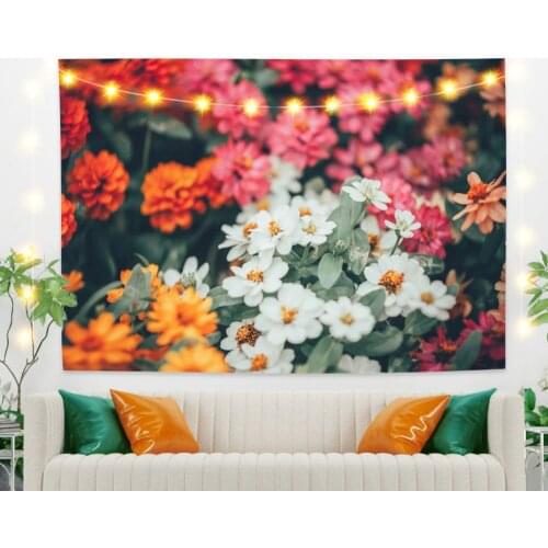 Daisies and Hydrangea Flowers Bloom for Bedroom Photography Wall Decor Tapestry