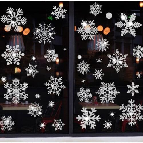 30*37 cm Merry Christmas Snowflake Wall Sticker Window Glass Decor for Home Living Room Wall Decor Happy New Year Stickers