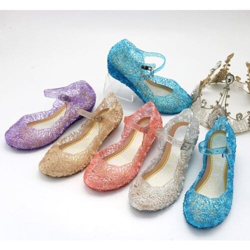 Girls Sandals Kids Shoes Princess Jelly Wedge Sandals Crystal Sandal For Girls Nest Shoes Hollow Out Mesh Flats Cosplay Shoes