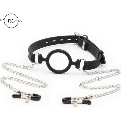 Sex Toys For Couples FULL Silicone O Ring Gag Spreader,Metal Chain Nipple Clamps Bondage,BDSM Set Open Mouth Gags Adult Games