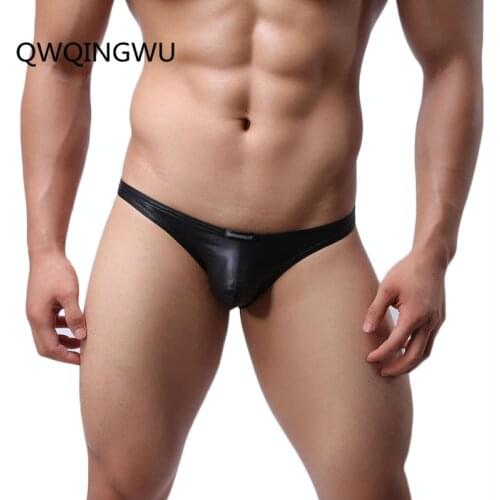Sexy Mens Underwear Faux Leather Briefs Low Waist Tight Shape Mens Clothing Underwear Man Jock Strap Slip Hombre Briefs
