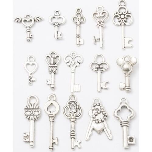 Mixed 15pcs Tibetan Silver Lock Key Charms Pendant DIY Neacklace Bracelet Key Craft Charm Jewelry Making Accessaries