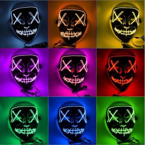 2021 Halloween Led Mask Party Masque Masquerade Masks Neon Maske Light Glow In The Dark Mascara Horror Glowing Masker Purge