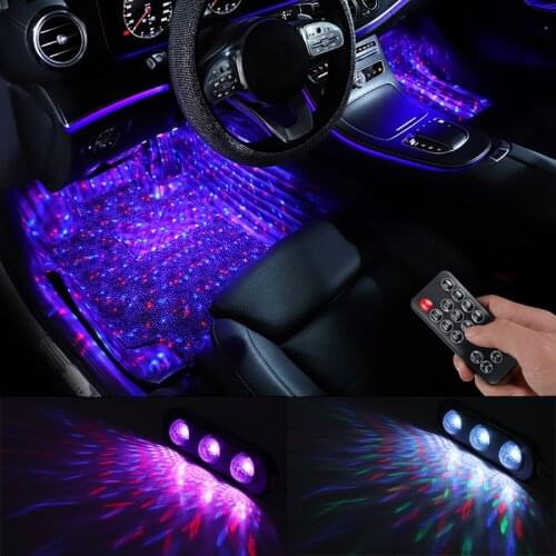 4pcs Car LED Starry Foot Light USB Atmosphere Ambient DJ Mixed Colorful Music Sound Voice Control Laser Lamp