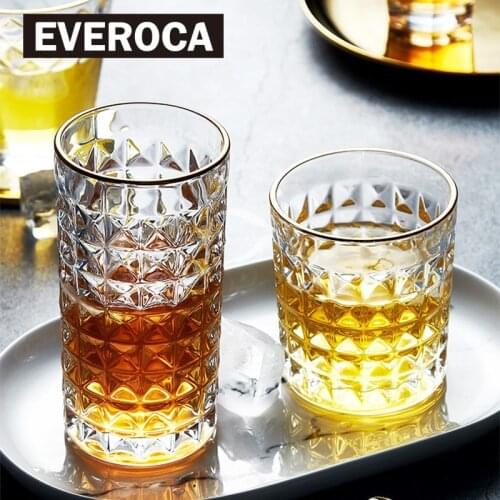Glass Gold Edge Flower Receptacle Relief Wine glasses Cup Household Whisky Transparent Imported beer coffee creative thermo mug