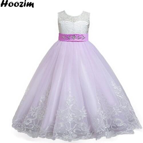 Formal Princess Embroidery Pattern Pageant And Wedding Dress Girls 6 To 13 Years Back Bow Tulle Prom And Evening Party Dresses