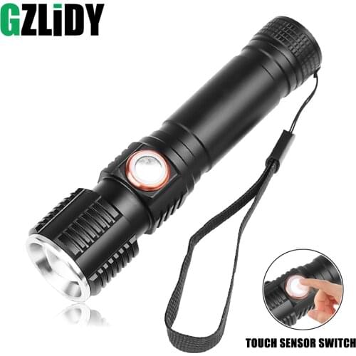 USB Rechargeable LED Flashlight Super Bright Touch Induction Button Waterproof Torch 3 Mode Zoomable Bicycle Light Camping Light