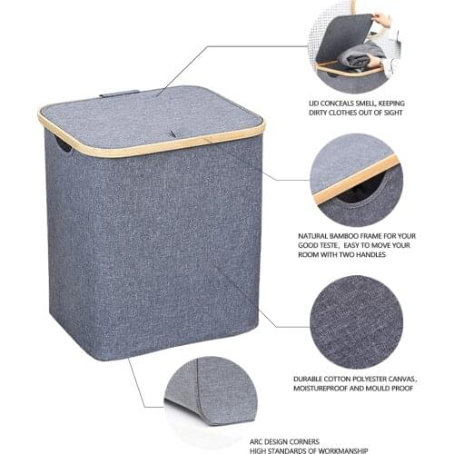 Waterproof Foldable Laundry Basket With lid With Handle Large Bamboo Dirty Clothes/Toys/Debris Multifunction Storage Basket