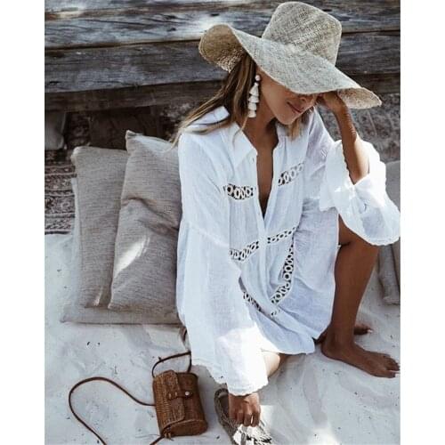 Hot sale new style rayon layered lace beach blouse shirt style trumpet sleeve holiday blouse for women