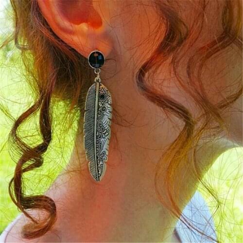 Black Feather Drop Long Earring For Women Vintage Earrings Fashion Jewelry Wholesale Prices
