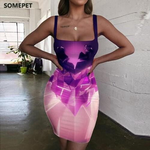 SOMEPET Geometry Dress Women Love Sundress Pattern Halter Sleeveless Art Bodycon Dress Womens Clothing Plus Size Vintage Boho