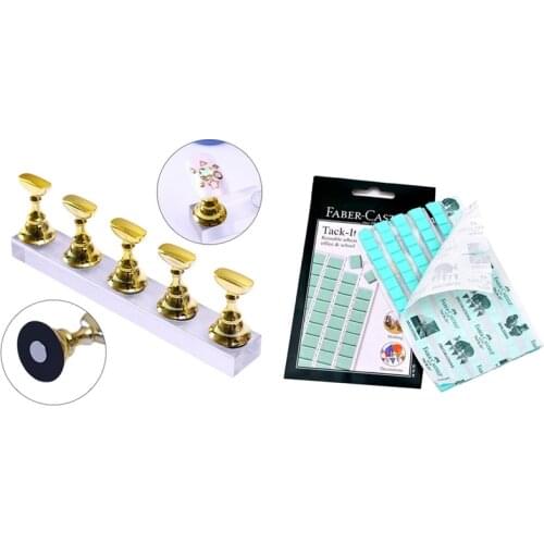 1 Set Nail Exercises Pedestal Nail Tips Display Stand Gold & 1 Set Nail Art Clay Reusable Adhesive Clay Plasticine