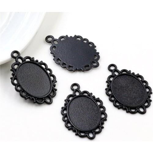 10pcs 13x18mm Inner Size Black Simple Style Cameo Cabochon Base Setting Charms Pendant necklace findings (D2-57)