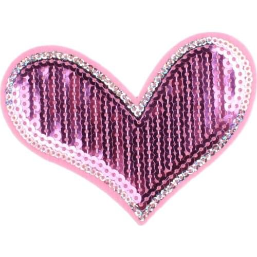 10pcs/lot Sequined Pink Heart Patch Embroidery Cartoon Stickers For Clothing Shoes Bags Decoration DIY Iron on Appliques Badge