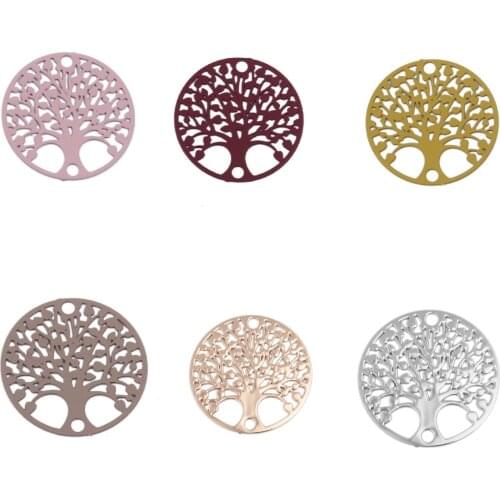 6 Colors Copper Filigree Stamping Peach Tree of Life Round Connectors 20mm Dia For DIY Earring Necklace Jewelry Making, 10 PCs