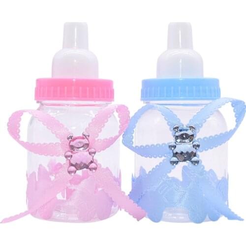 12Pcs Girl Boy Baby Shower Decorations Chocolate Candy Box Bottle Baptism Blue Pink Christening Birthday Party Favors Gift