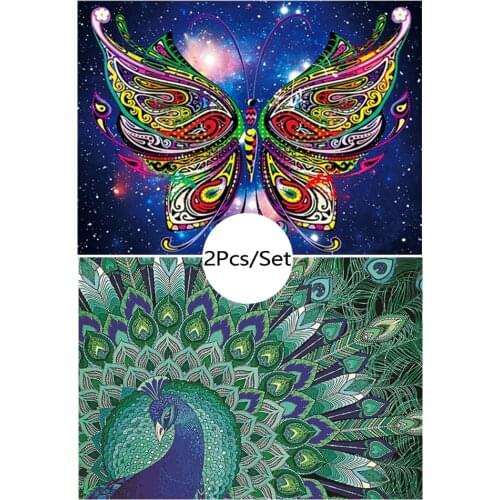 2Pcs 5D DIY Peacock Butterfly Diamond Embroidery Special Shape Diamond Painting Needle Rhinestone Crystal Painting Home Decor
