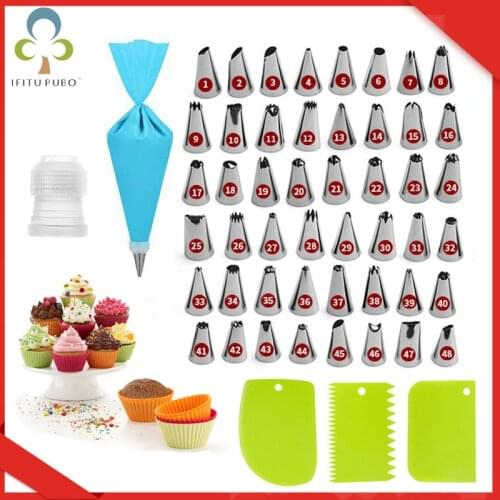 53pcs Stainless Steel 48 Pastry Nozzles Cream with Pastry Bag Decorating Cake Scraper Icing Piping Confectionery Baking Tool ZXH