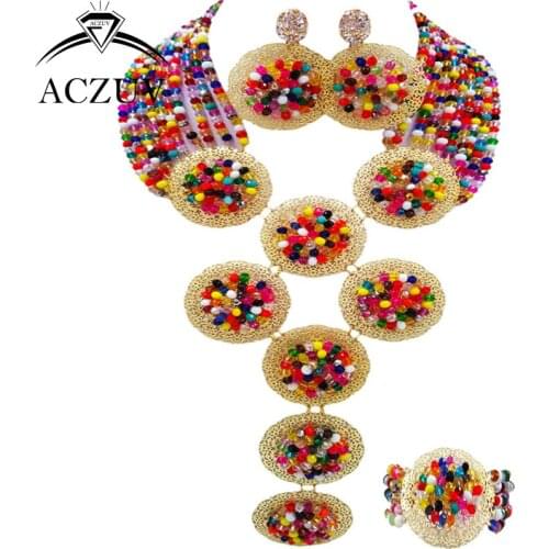 ACZUV Brand Latest Multicolor Bead Quality African Jewelry Set Crystal Nigerian Wedding Beads A10R023