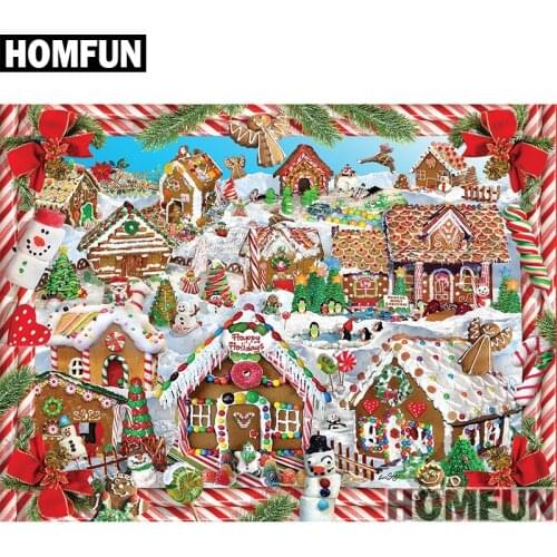 HOMFUN Full Square/Round Drill 5D DIY Diamond Painting "Christmas Snow house" 3D Embroidery Cross Stitch 5D Decor A00875