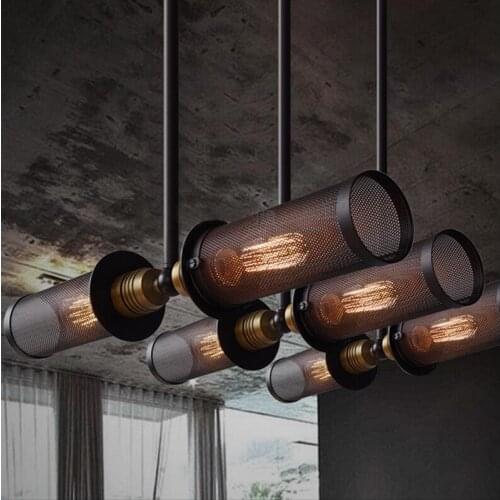 Nordic Retro RH Industrial Double Side Pendant Lamp Metal Net Dining Room Light Bar Light Fixtures Free Shipping
