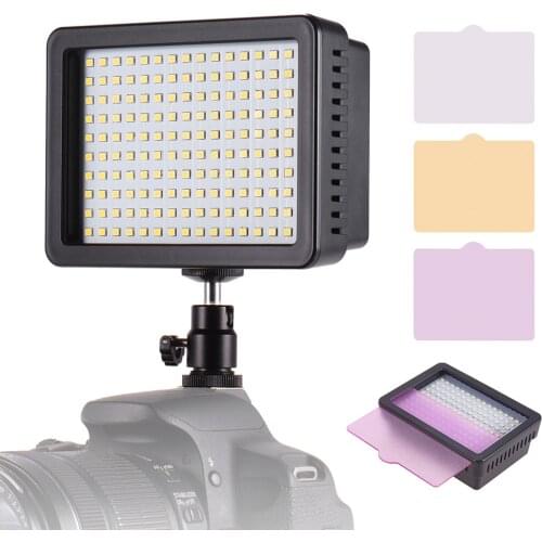 Andoer 160pcs Panel LED Video Light Plastic Lamp 3200-5600K Color has a button for testing the electric quantity for camcorder