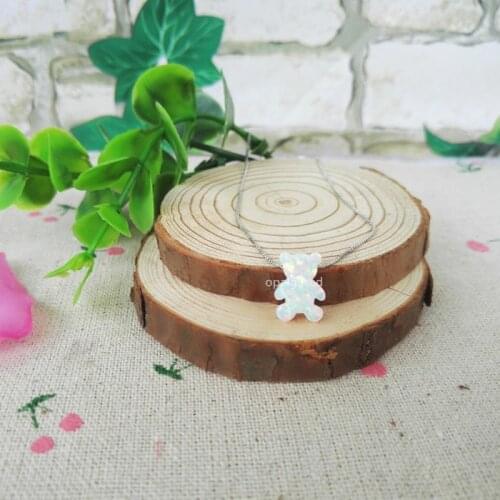 1pc Free Shipping High Quality 925 Sterling Silver OP17 White Synthetic opal Bear Necklace for fashon gift for women or girl