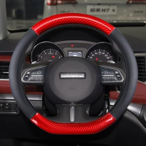 D Shape Genuine Leather + Carbon Fibre Car Steering Wheel Cover for Haval F7 F7X F5 Auto Accessories interior Fast Shipping