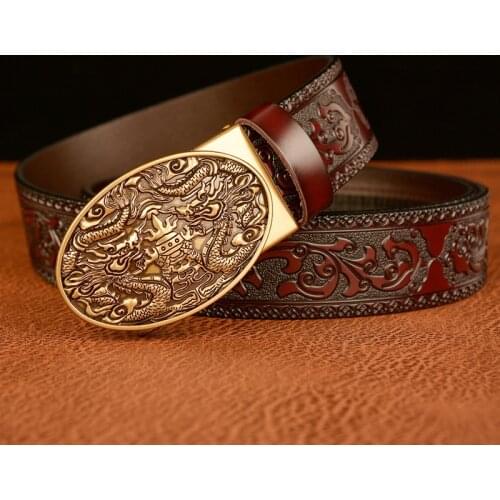 Desgner Dragon Pattern Cow Leather Belts for Men Top Quality The Most Fashionable Men Belt Genuine Leather Automatic Buckle Belt