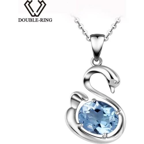 DOUBLE-R Animal Pendants Women Blue Topaz 925 Sterling Silver Necklaces Pendants Birthday Gift Real womens jewelry CAP02459B