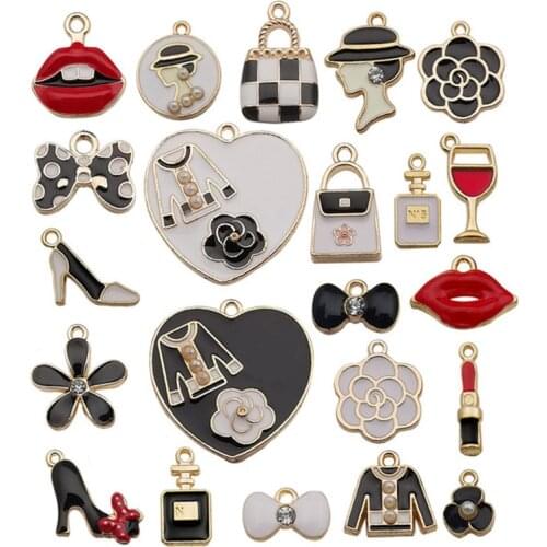 25PCS Enamel Charms Random Mixed Clothes Lip Lipstick Cup Bag Shoes Alloy Necklace Bracelet Jewelry Making Accessory