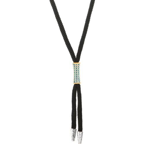 KDG Western Denim Point Rhinestone Bolo Tie Pendant Necklace Tie