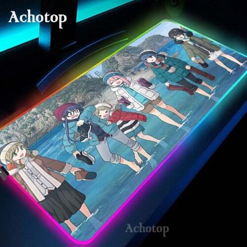 Yuru Camp 900X400 LED RGB Gaming Mouse Pad USB Luminous Colorful Large Gamer Computer Keyboard Mousepad Blanket Desk Mat For PC