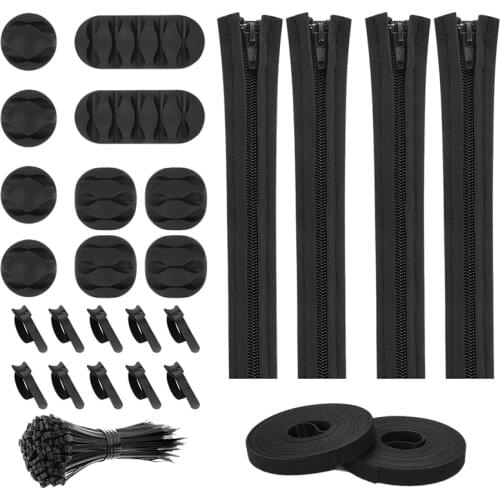 JFBL Hot 126Pcs Cord Management Organizer Kit Cable Sleeve with Zipper Cable Management Sleeve for TV Office Home Etc (Black)