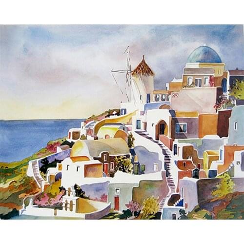 Painting By Numbers Beautiful Seaside Town Painting Scenery Acrylic Oil HandPainted Art Gift DIY Picture Kits Home Decor 40x50cm