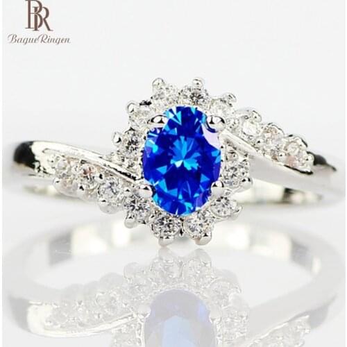 Bague Ringen 925 Sterling Silver Rings for Women with Oval shape blue Sapphire gemstone woman Luxury Fine Jewelry wholesale