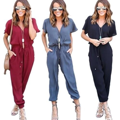 Womens V-neck Sexy Cross Strap Jumpsuit Casual Summer Clubwear Street Romper Slim Beach Jumpsuits Trousers Overalls