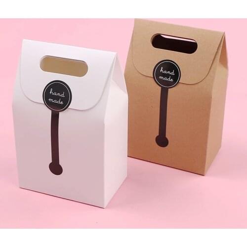 10pcs White Brown Gift Box With Handle Kraft Paper Bag Wedding Favor Candy Boxes Craft Bakery Cookies Biscuits Package Portable
