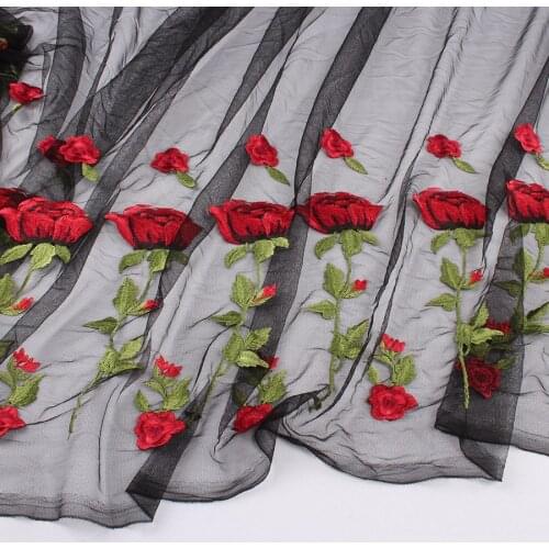 Red Floral Rose Lace Fabric Bilateral Embroidered net Fabric Bridal Wedding Dress Making DIY sewing