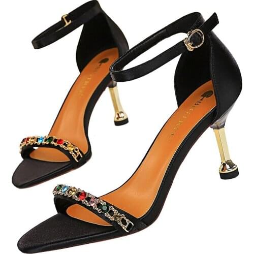 Summer heels, satin chain, drill with one word sandals, free shipping