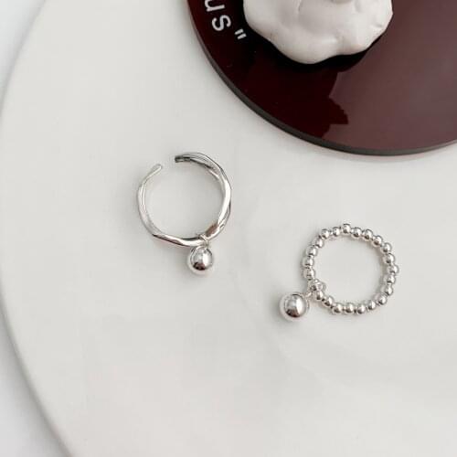 South Korea Dongdaemun fashionable marcasite ins niche bead ring S925 sterling silver ring ladies open ring jewerly