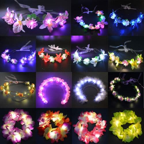 1PCS Women Girl LED Party Glowing Wreath Crown Flower Headband Lighted Garlands Gift Wedding Birthday Glow Light Up Neon Party